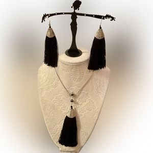 Brass Vintage set earrings & necklace on sterling silver chain